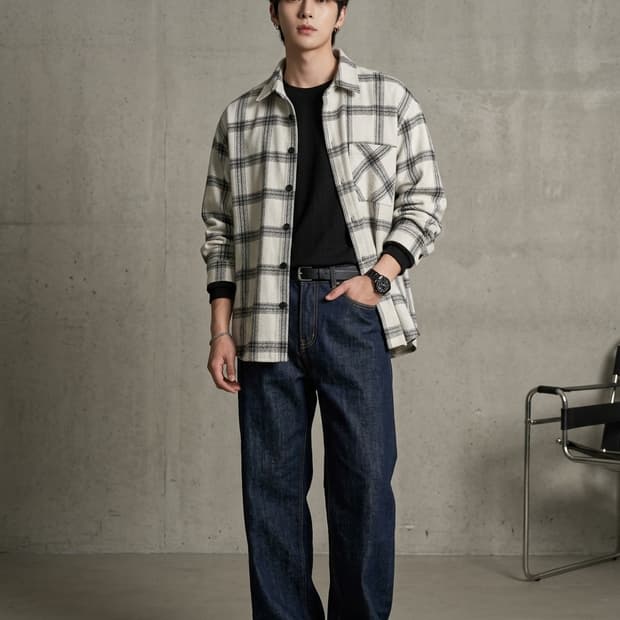 ETHOS 에토스 오버핏 타탄 체크 플란넬 셔츠