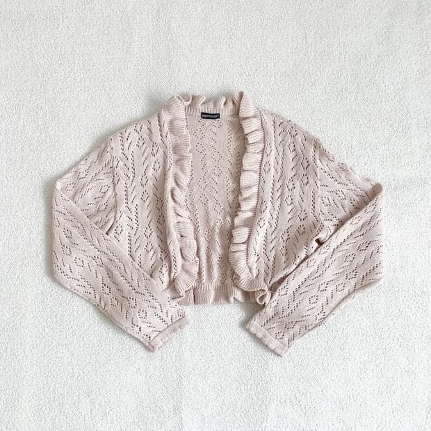 뮤트연핑크 니트 크로셰 볼레로가디건