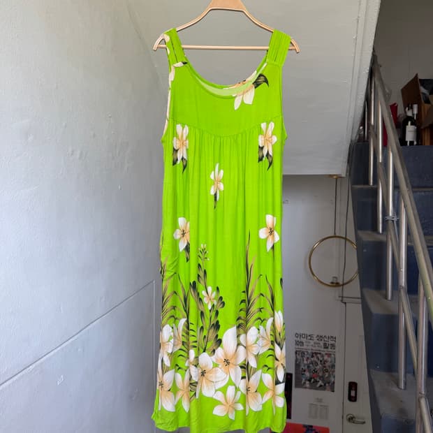 하와이안 패턴 박시 롱 원피스