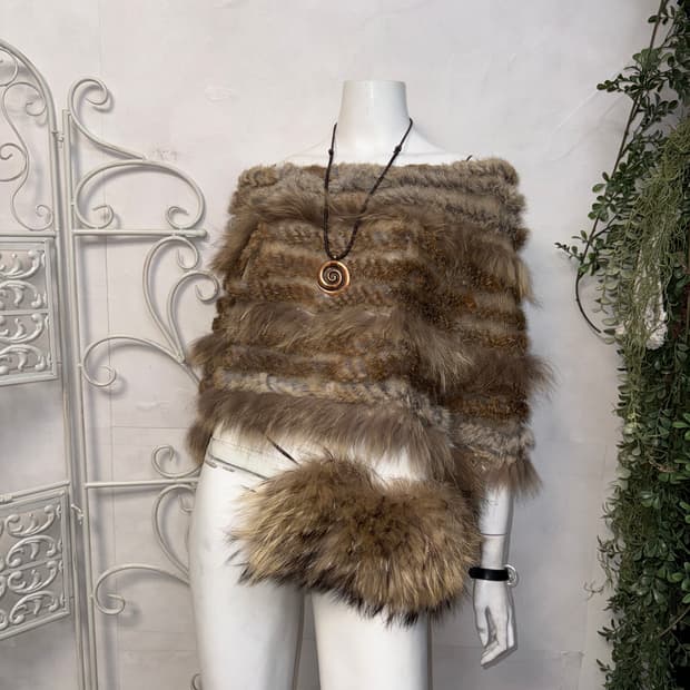 Mixed brown rabbit&fox fur trimming cape