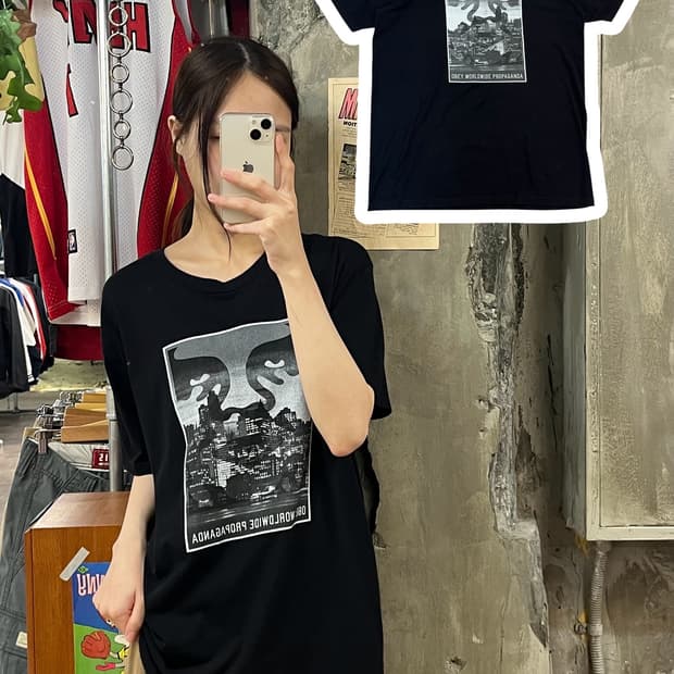 오베이 프린팅 반팔티 블랙 L #csz529