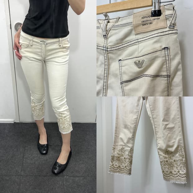 ARMANI JEANS 꽃 자수 카프리 팬츠 바지
