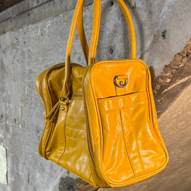 빈티지 옐로우 세미 레더 보스톤 백