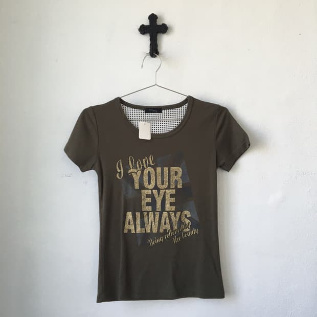 Lettering printing khaki t shirt