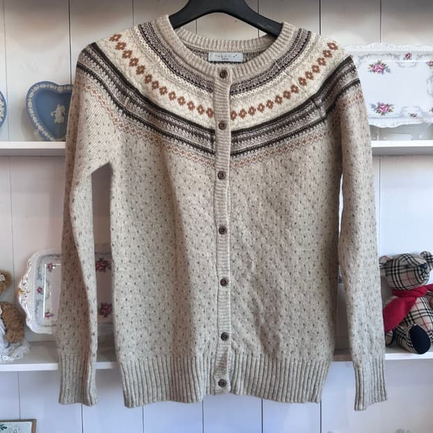 패턴 울 가디건 베이지