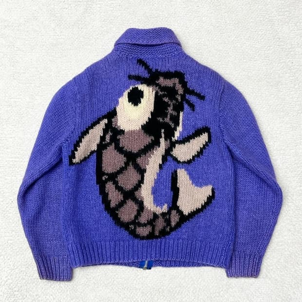 재패니즈 빈티지 퍼플 코이 헤비 울 가디건 