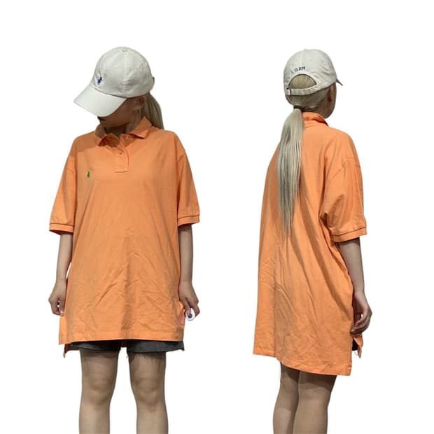 폴로 오렌지 오버핏 반팔 티셔츠 카라티 XL