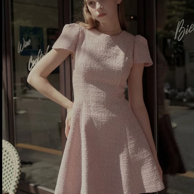 MINE 연핑크 트위드 미니 원피스 ~55