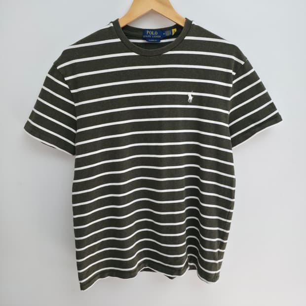[M] 폴로 랄프로렌 카키 스트라이프 반팔티 신형 큐알택