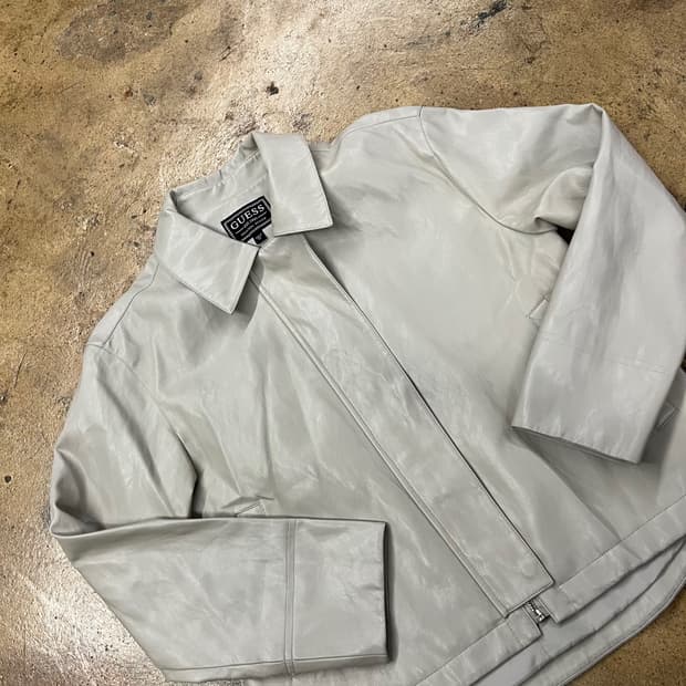 [정품/XS] 게스 아이보리 레더 자켓 b19