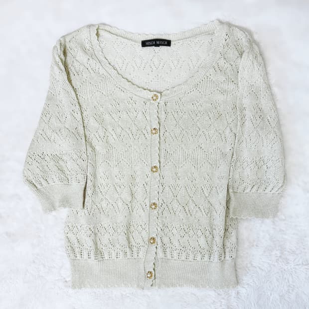 Misch Masch 모리걸 하구미 스즈코 레이스 진주 펀칭 가디건