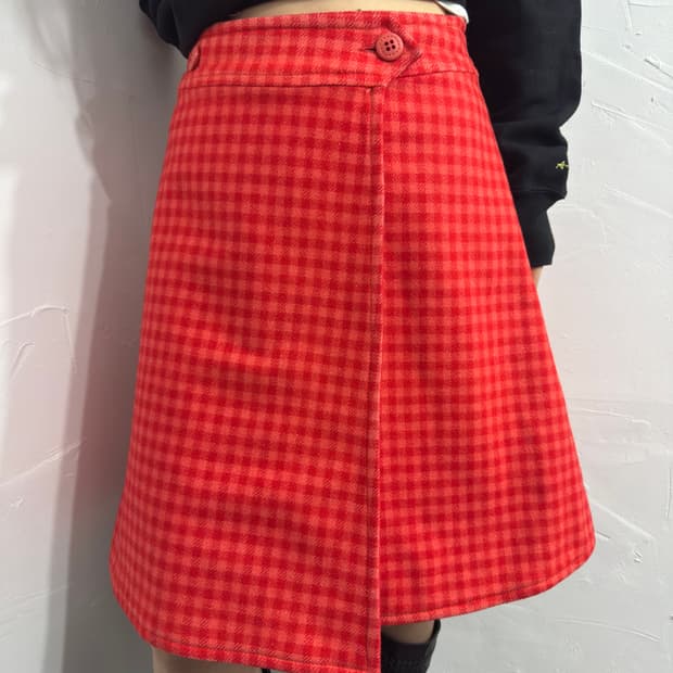 reversible check midi skirt