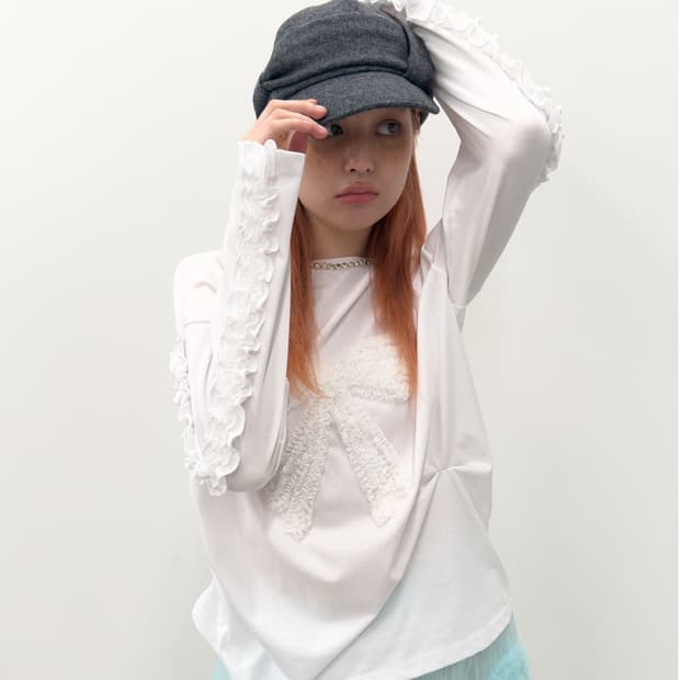 타입서비스 Ruffled Ruched Top [White] 롱슬리브