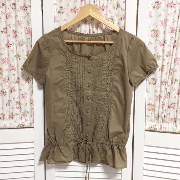 빈티지 카키브라운 모리걸 블라우스