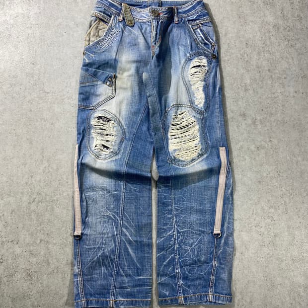 [28] None 빈티지 Y2K 디스트레스드 데님팬츠