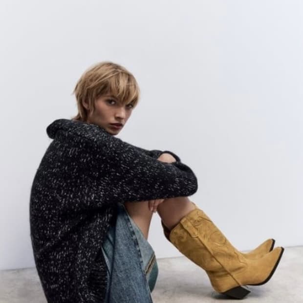 자수 스플릿 스웨이드 웨스턴 부츠