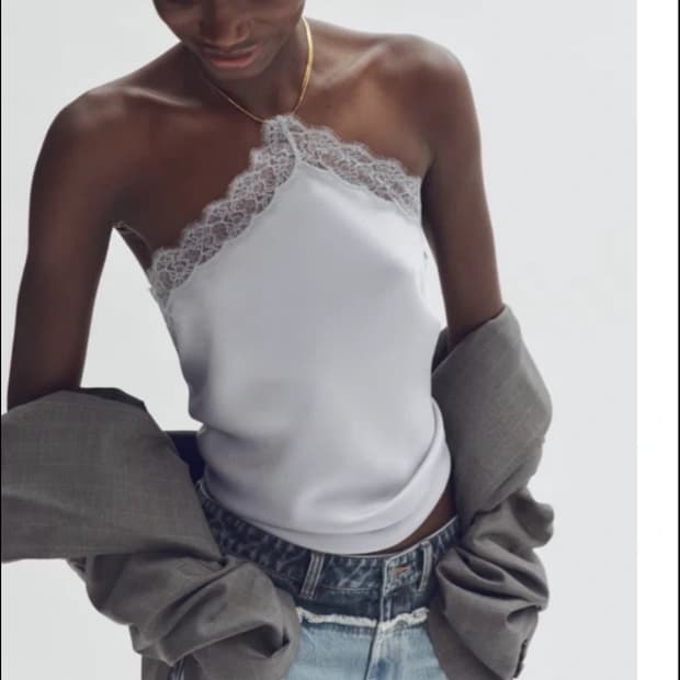 스텔라 맥카트니 H&M 레이스 트리밍 홀터넥 탑 라이트 더스티 블루