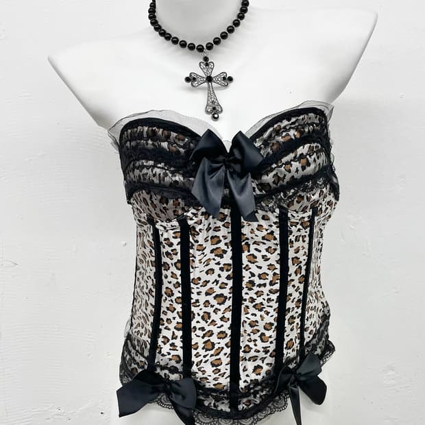 갸루 호피 리본 코르셋