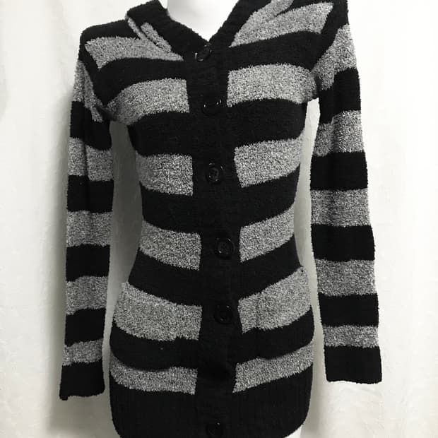 빈티지 갸루 펑크 오레오 스트라이프 니트 후드 가디건 원피스