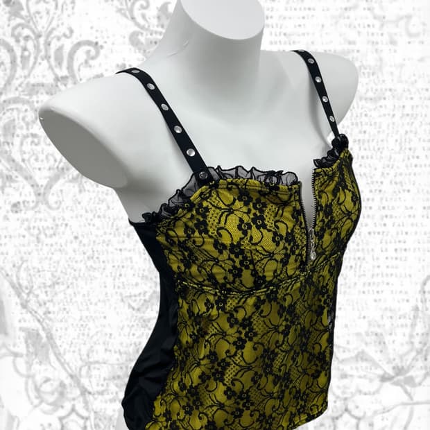 cybertic yellow string eyelet lace top