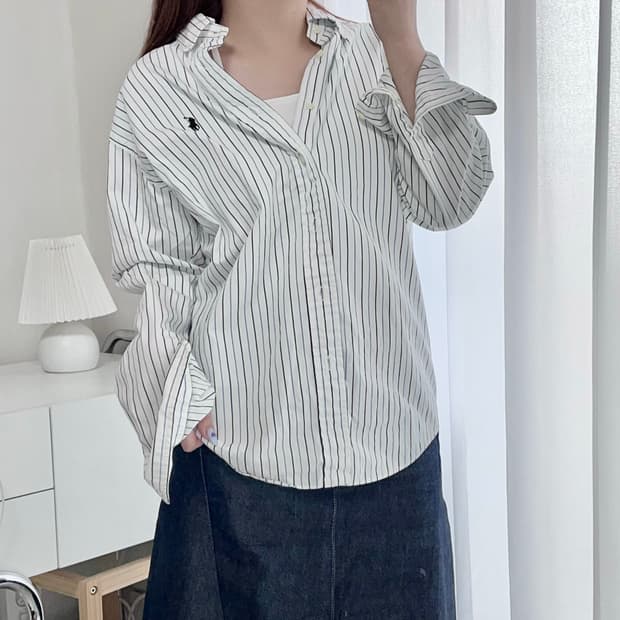 [정품] 폴로 화이트 / 네이비포니 블루블랙 스트라이프 셔츠 [ 41-8