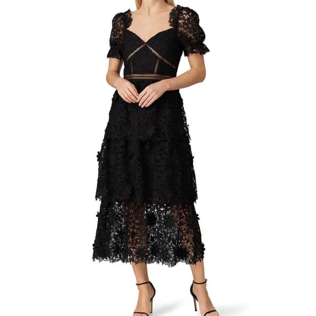 Self Portrait Tiered Guipure Lace Midi