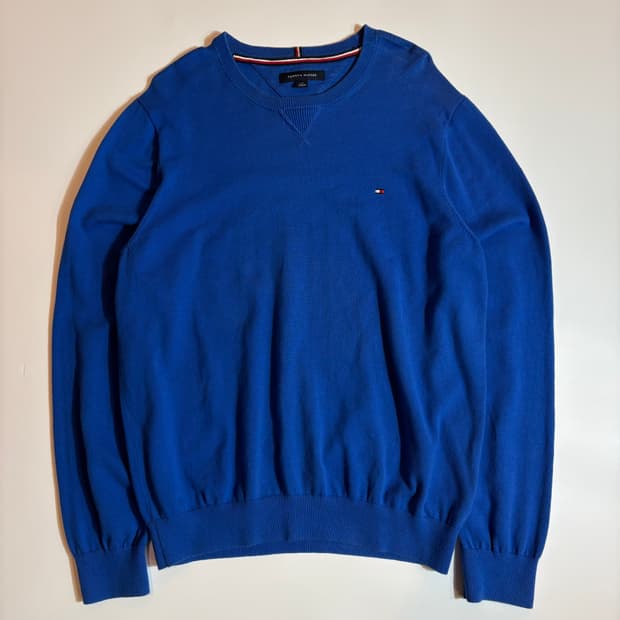타미힐피거 플래그 로고 블루 코튼 니트
