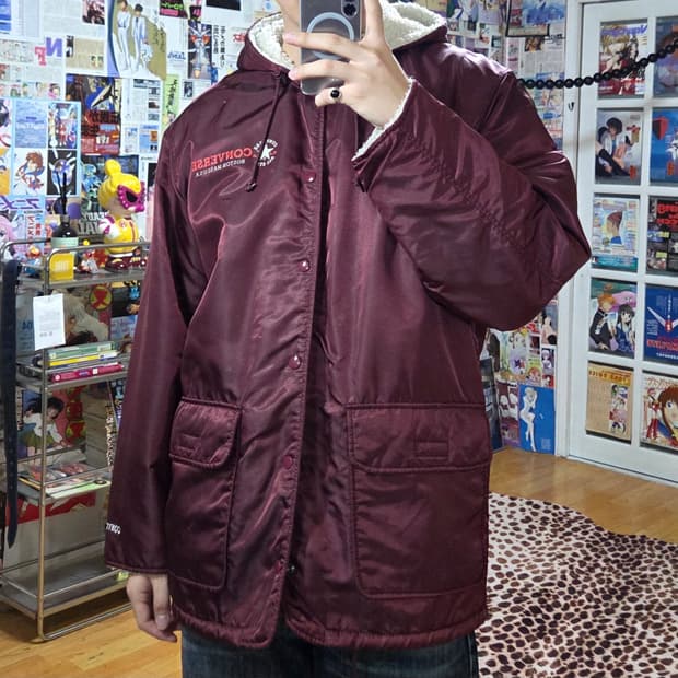 컨버스 일본판 뽀글이 프린팅 버건디 돕바 자켓 