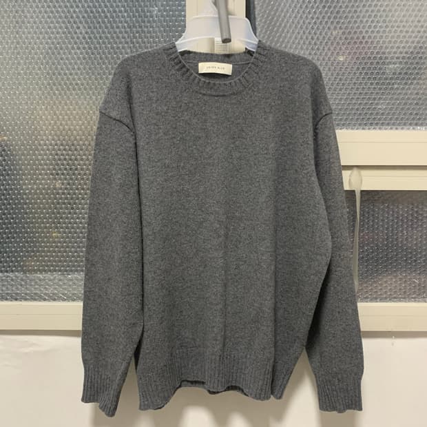 (L) 유니온블루 캐시미어 울 크루넥 니트 멜란지 그레이