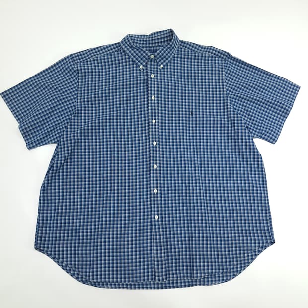Co757 3XL Big 폴로 랄프로렌 인디고 테터솔 체크 반팔 셔츠
