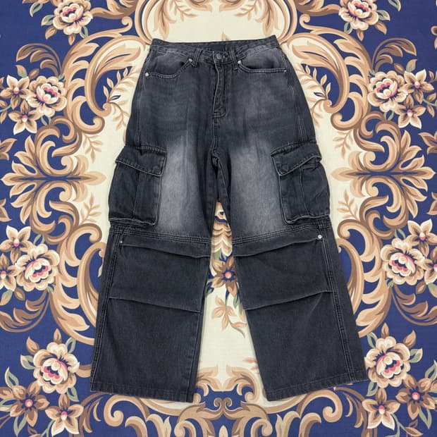 (S)트릴리온 Trillion 흑청 와이드 카고 데님팬츠