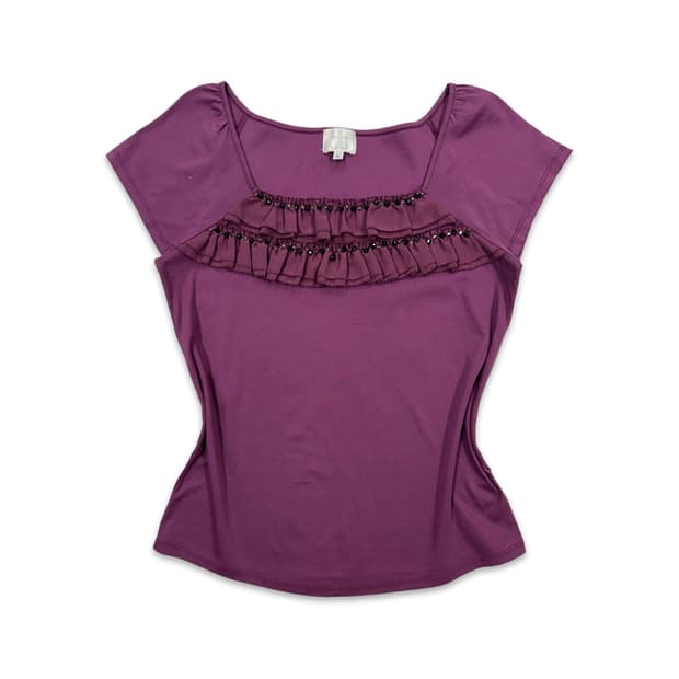 빈티지 EMMA JAMES 바이올렛 레이스 비즈 블라우스