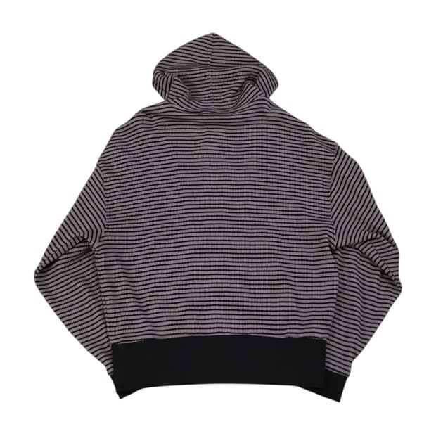 세컨모놀로그 스트라이프 와플 니트 후드 집업