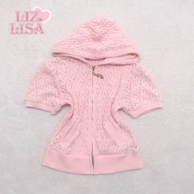 리즈리사 핑크 리본하트참 반팔 후드집업