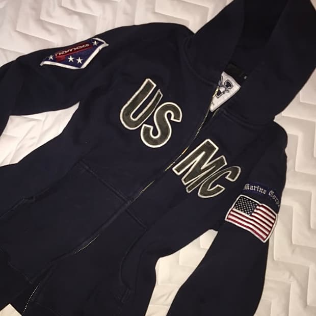 일본빈티지 nevy 성조기 후드집업 슬림핏