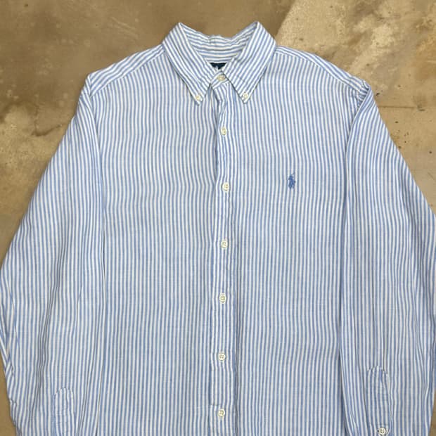 M 폴로랄프로렌 스카이블루 스트라이프 린넨 셔츠