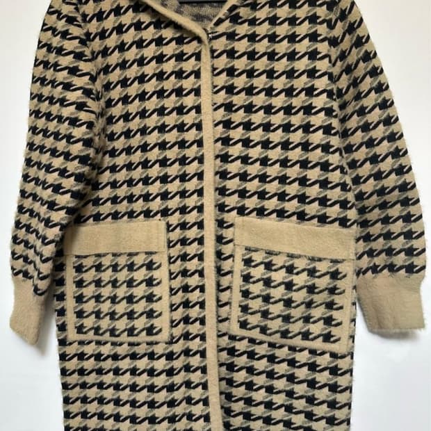 담비소재하운드투스 체크 후드 롱 가디건