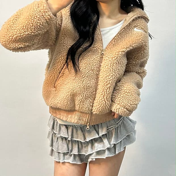 나이키 신형 베이지 플리스 걸즈 자켓 쉐르파 양털 후리스 희귀져지(S)