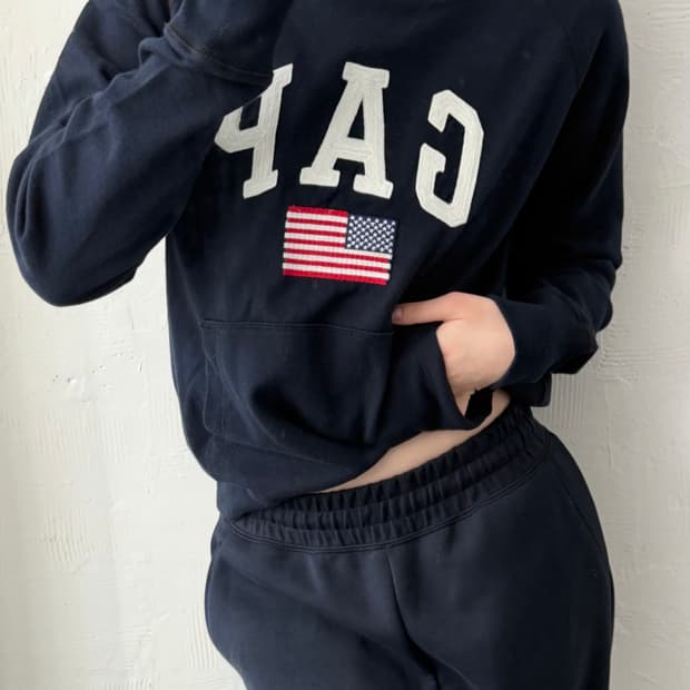 GAP 갭 성조기 로고 네이비 컬러 후드티 