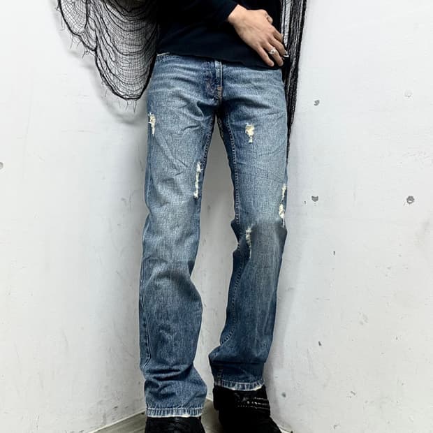 [Jungle Storm] Oriental Print Denim Loos