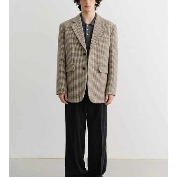 던스트 빈티지 테일러드 울블레이저 자켓 체크 L