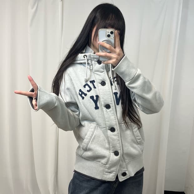 Abercrombie Melange Button Hood Zip-Up  