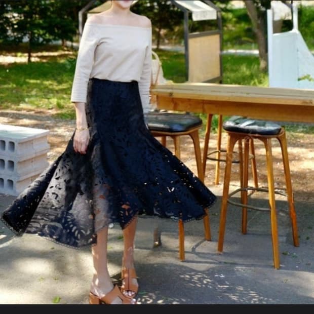 비아드젠 yjkang 비아드젠 메르시 레이스 스커트 블루