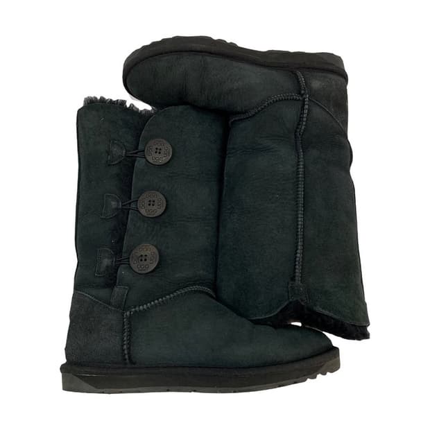 UGG 오즈웨어 쓰리버튼 천연양털 롱부츠 블랙 245