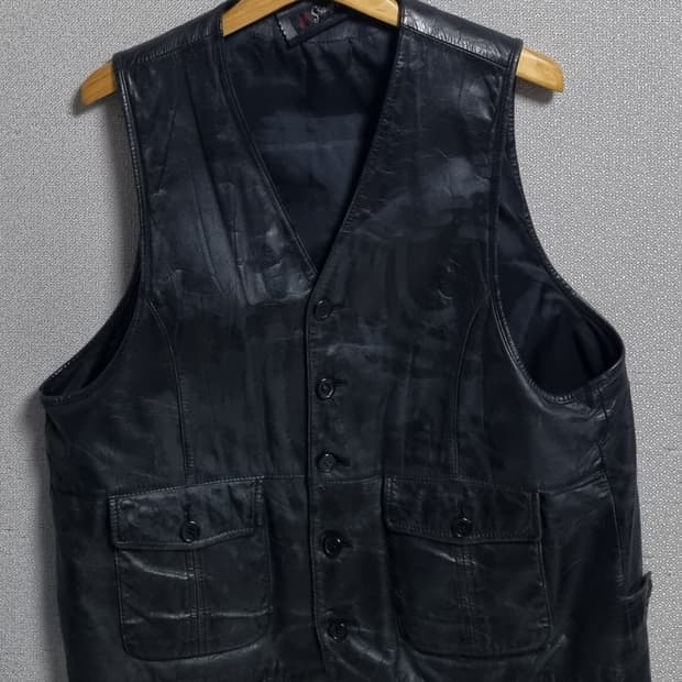 XXL ) 블랙 빈티지 소가죽100% 조끼 베스트