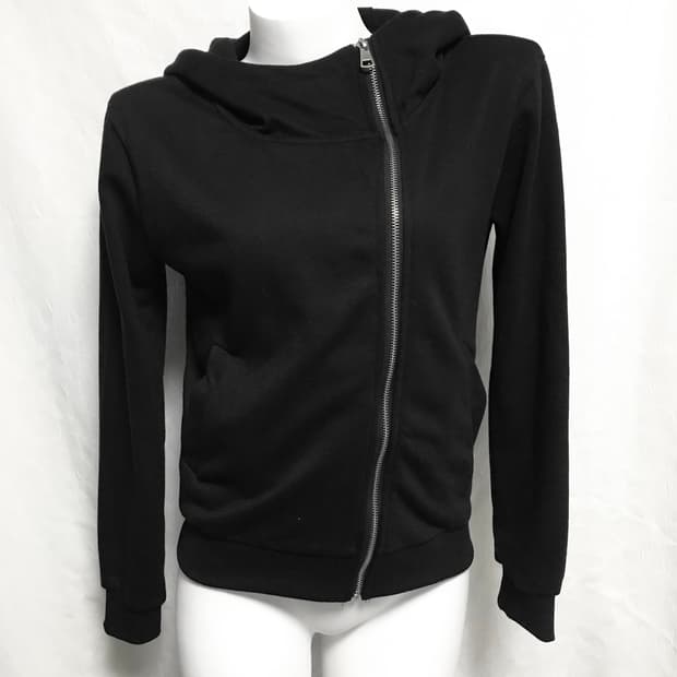 빈티지 사선 지퍼 하이넥 후드 집업