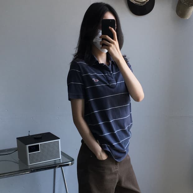 홀리스터 스트라이프 카라 반팔티셔츠