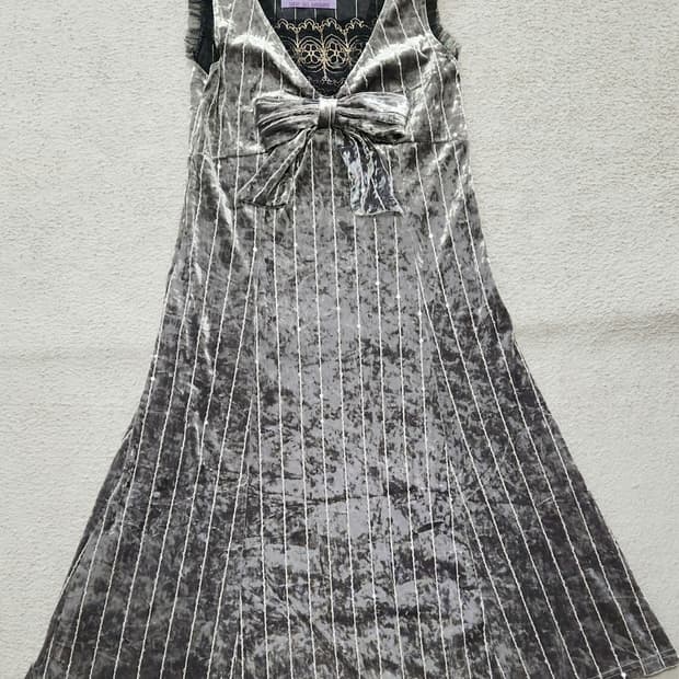 벨벳 민소매 리본 스핑클 원피스