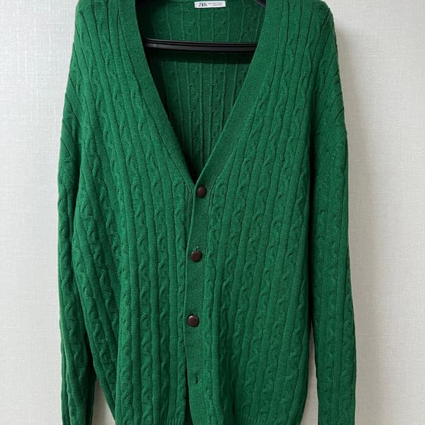 자라 ZARA 케이블 니트 가디건 그린 XL 꽈배기 니트 남성 가디건