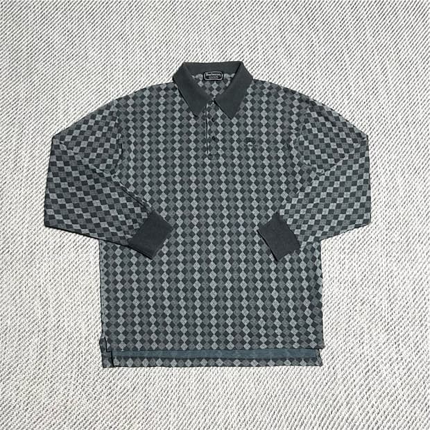 [L] Burberry 버버리 90s 정품 아가일패턴 긴팔 카라티